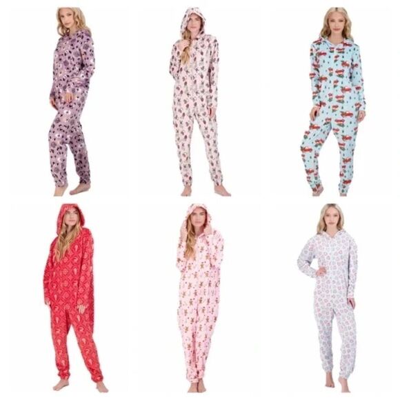 One-piece Fleece Hooded Pajamas NYC Underground White and Red L/XL - Picture 2 of 3